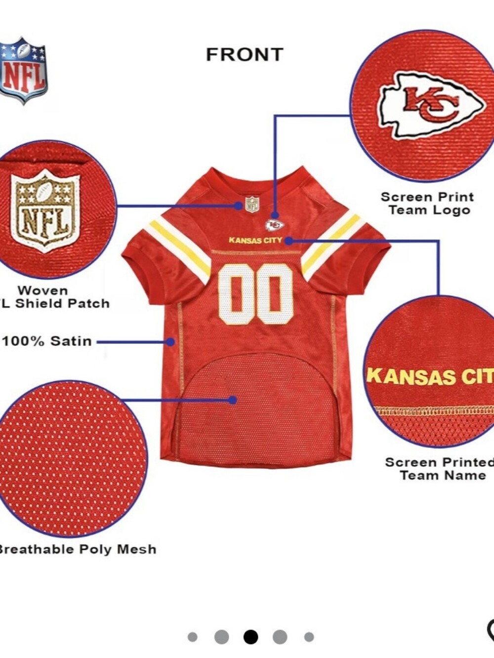 NFL Kansas City Chiefs Mesh Dog Jersey  (XL) - Picture 4 of 5